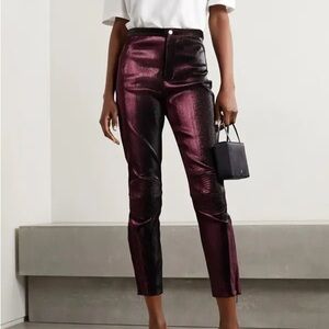 AREA Lurex Skinny Pants in Burgandy